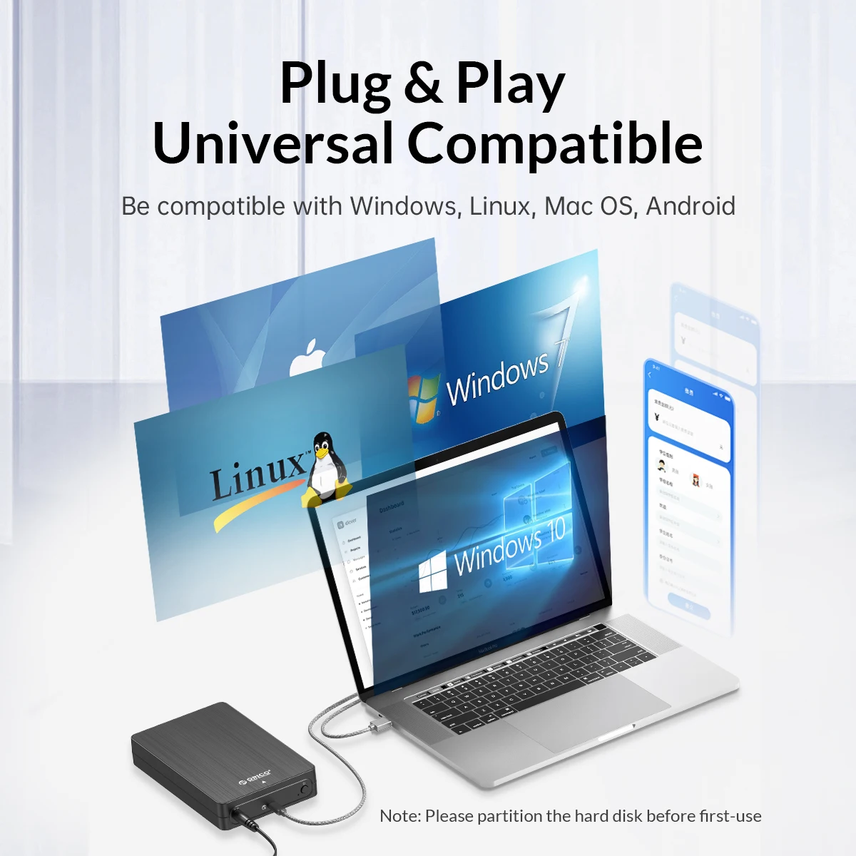 ORICO Caja HDD 3,5 Pulgadas SATA a USB-C - 6 Gbps Con Adaptador 12 V - imagen 3