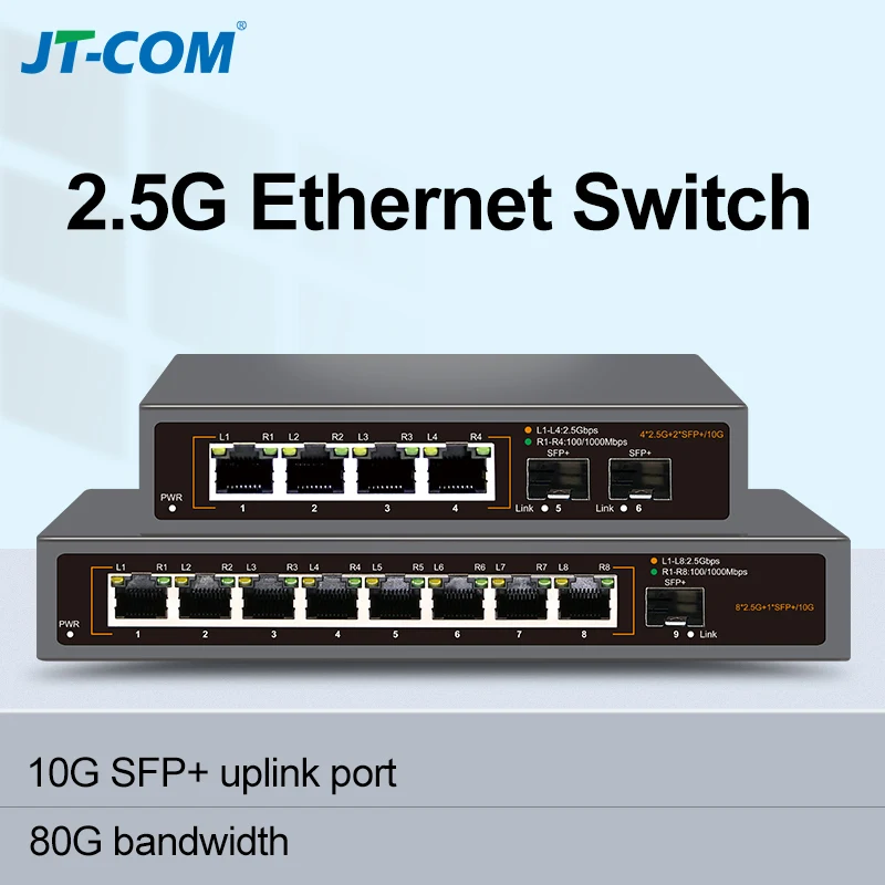 Conmutador Ethernet JT-COM de 4 puertos y 2,5 Gb, 2,5 GBASE-T, 10 Gigabit, enlace ascendente, Plug Play, conmutador de red sin ventilador, divisor de Internet RJ45