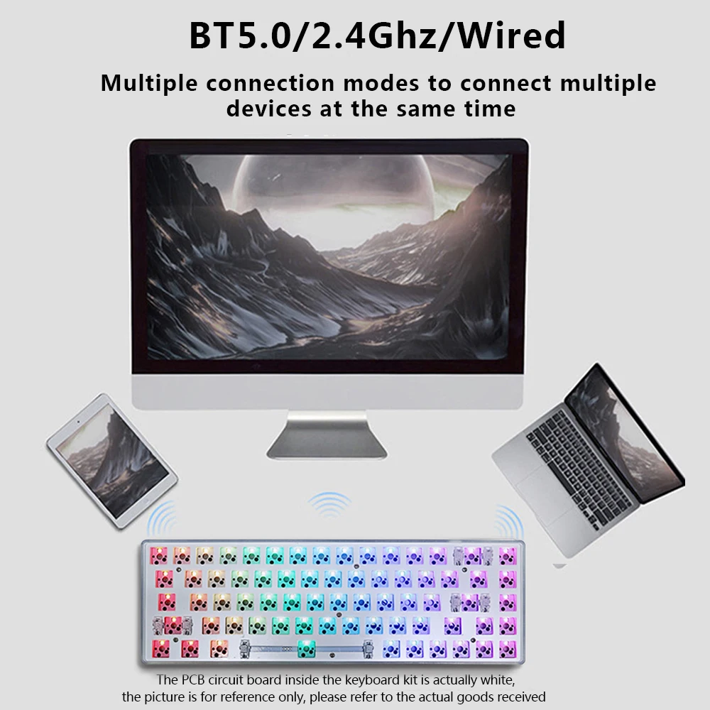 Kit de teclado mecánico inalámbrico GKS68, con Bluetooth 2,4G, personalizado, 60%, PCB retroiluminado RGB intercambiable en caliente, DIY, 3 modos - imagen 4