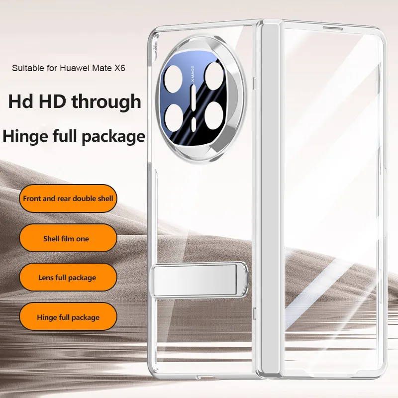 Funda transparente para Huawei Mate X6 5G, bisagra magnética galvanizada, soporte, cubierta protectora completa con película templada - imagen 4