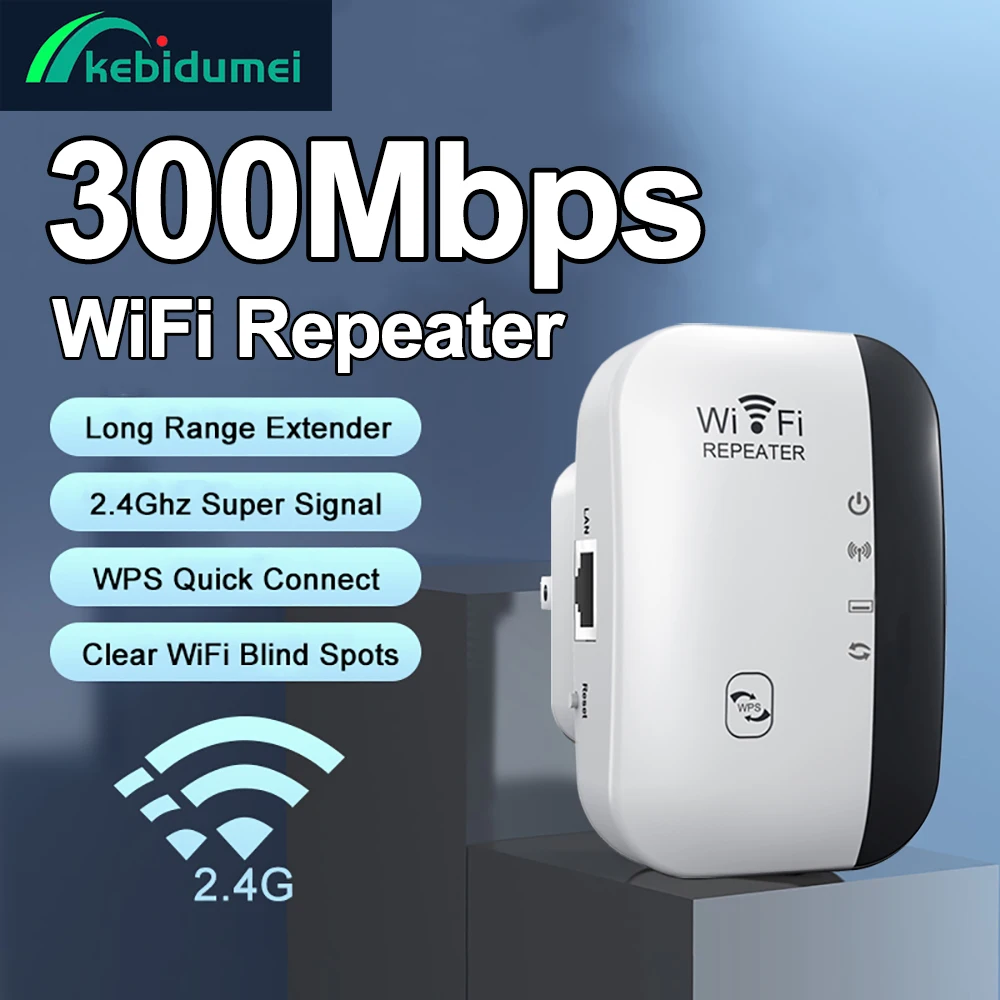 Kebidumei 300Mbps repetidor WiFi inalámbrico amplificador extensor Wifi 802.11N WPS amplificador WiFi de largo alcance repetidor Wi Fi