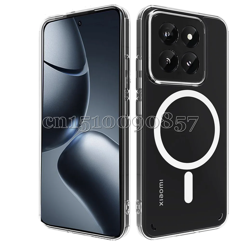 Funda para Magsafe con carga inalámbrica magnética, parachoques suave a prueba de golpes, cubierta protectora dura y transparente para cámara Xiaomi 14T Pro