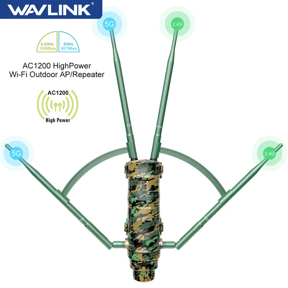 WAVLINK AC1200 Dual Dand 2,4G y 5Ghz alta potencia IP67 resistente a la intemperie extensor de Wi-Fi para exteriores de largo alcance/enrutador WiFi inalámbrico AP/Mesh - imagen 2