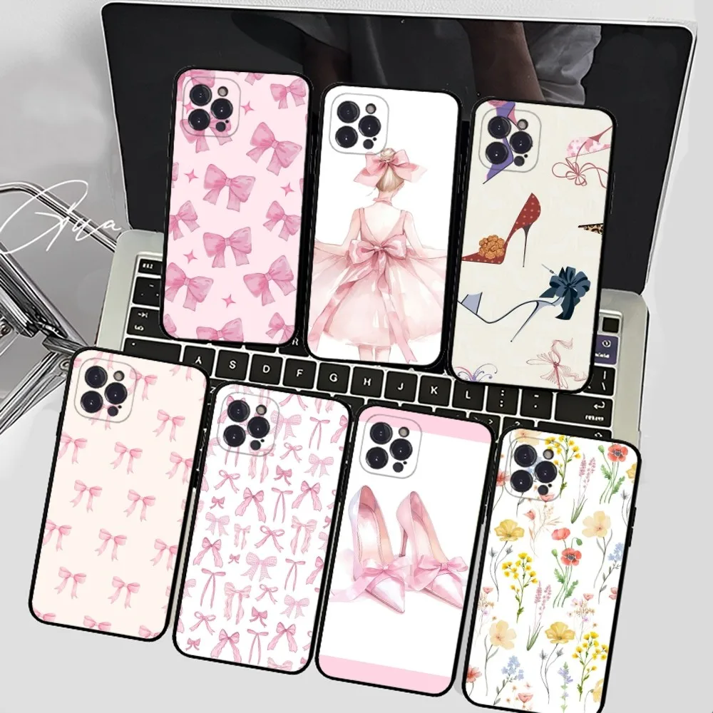 Funda de teléfono con tacones altos y lazo para niñas en 3D de flores silvestres para IPhone 15 14 11 12 13 Mini Pro XS Max, Funda 6 7 8 Plus X XR SE 2020