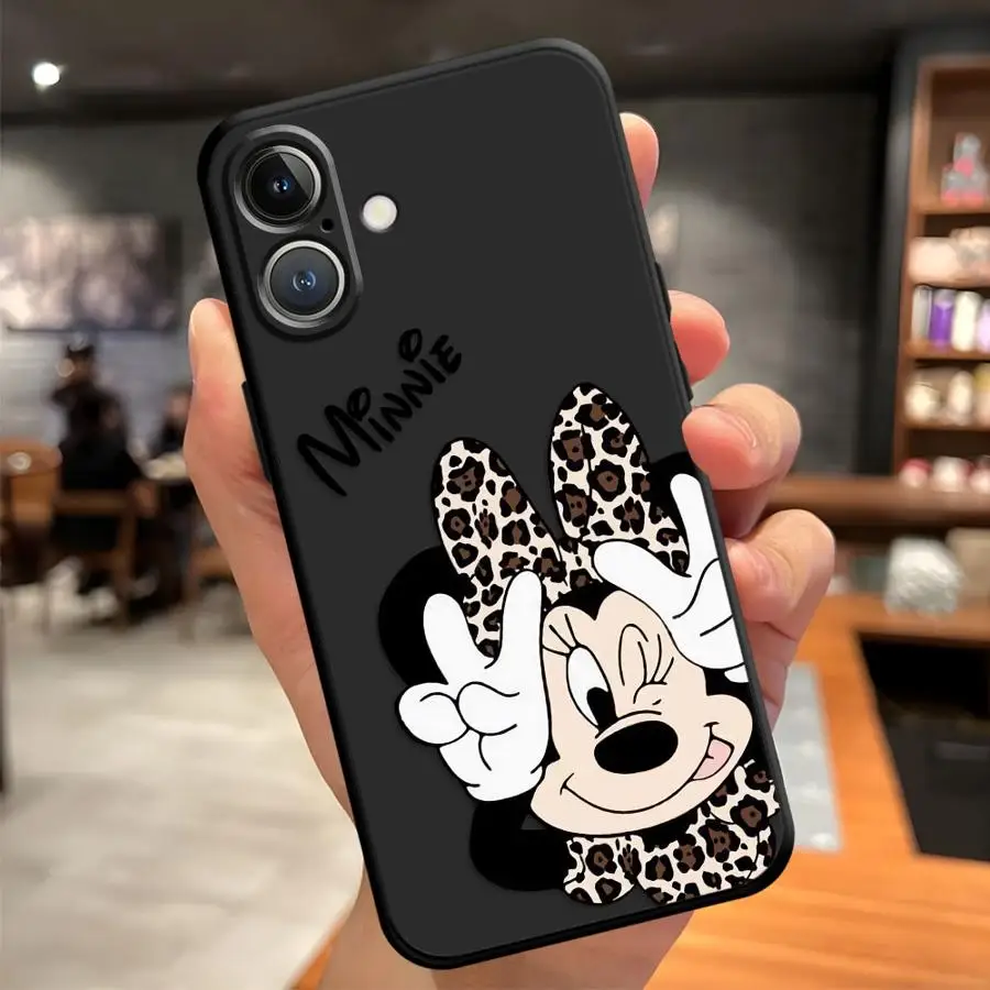 Funda de teléfono suave negra para iPhone 7 8 15 16 14 Plus XR 17Air 13 12 11 17 Pro Max XS Max Disney Cute Minnie - imagen 2