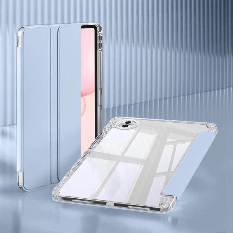 Funda para Honor Pad 10 con portalápices, funda dura trasera transparente acrílica de cuero PU triple para tableta Honor Pad 10 de 12,1 pulgadas