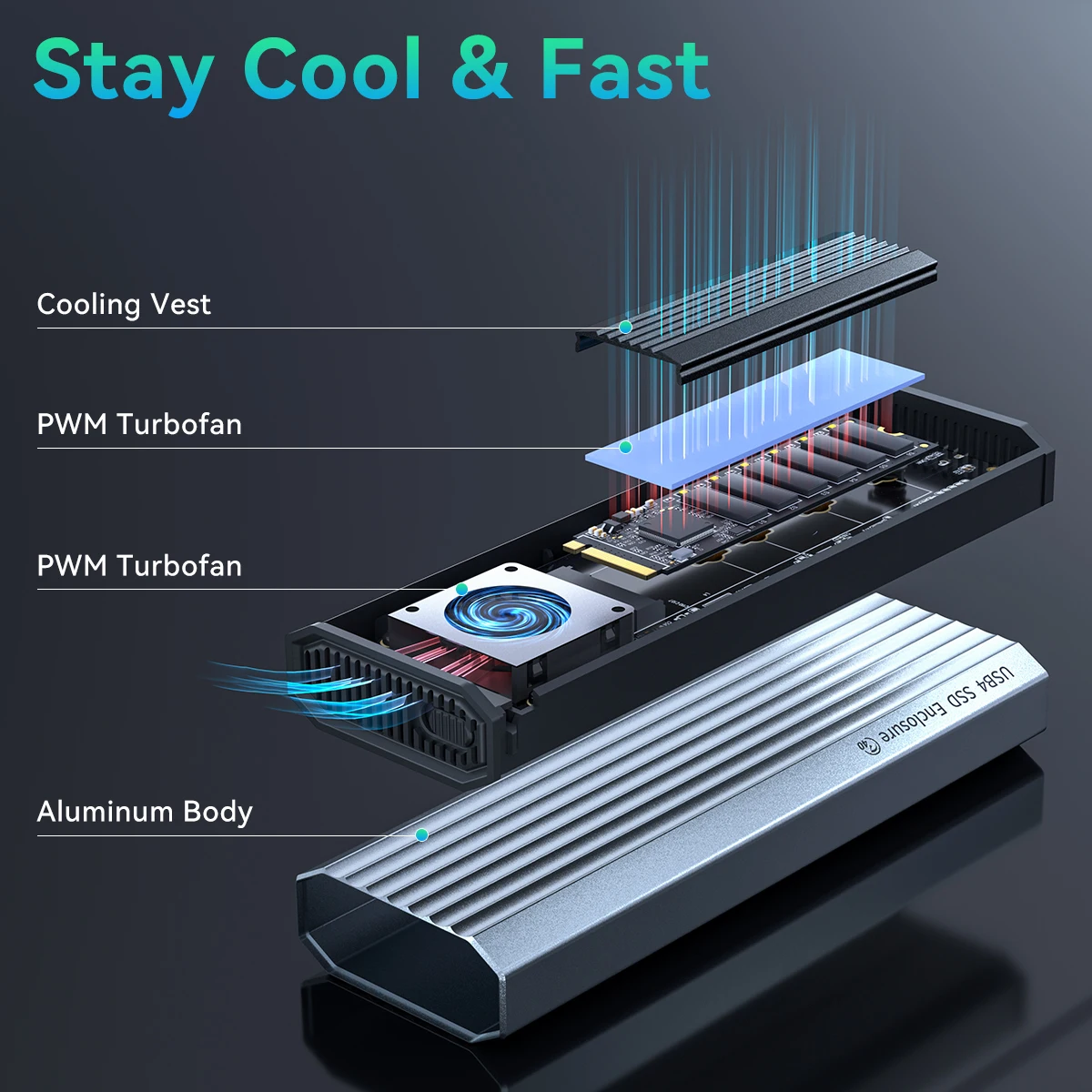 Yottamaster-carcasa de disco duro USB 4 M.2 SSD, caja externa de alta velocidad de 40gbps, carcasa de disco de estado sólido, caja de almacenamiento para PC y portátil - imagen 3
