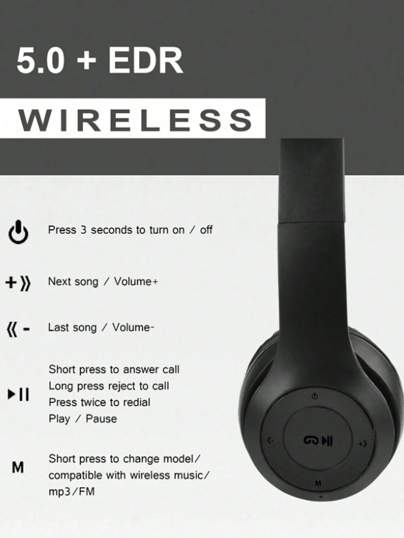 Auriculares inalámbricos, auriculares, Jeri 5.0, batería de larga duración, alta calidad de sonido, auriculares universales para computadora/ipad/teléfono - imagen 5