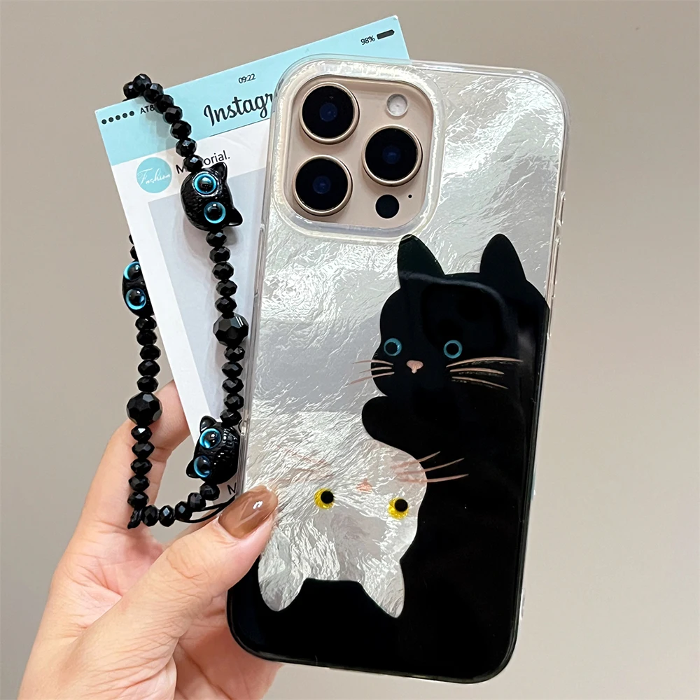 Funda de teléfono con bonito gato y animales divertidos para IPhone 16, 15, 14, 13, Pro Max, patrón de textura de papel de aluminio de aire, funda a prueba de golpes para Iphone 16 Pro - imagen 2