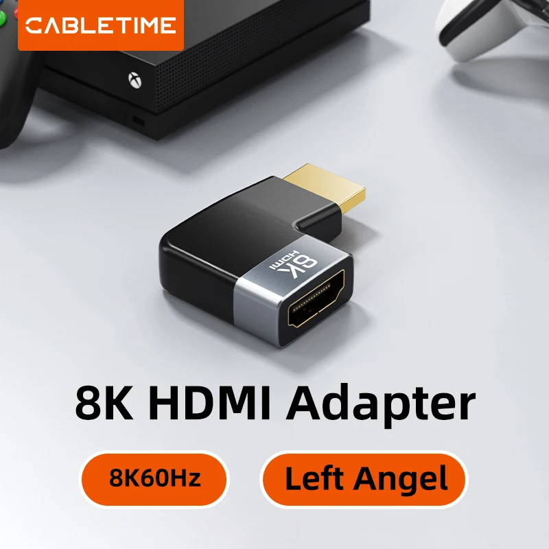 CABLETIME 8K 2,1 adaptador HDMI ángel izquierdo adaptador convertidor macho a hembra UHD2.1 soporte 8K 60HZ 48Gbps para HDTV portátil PS4.5