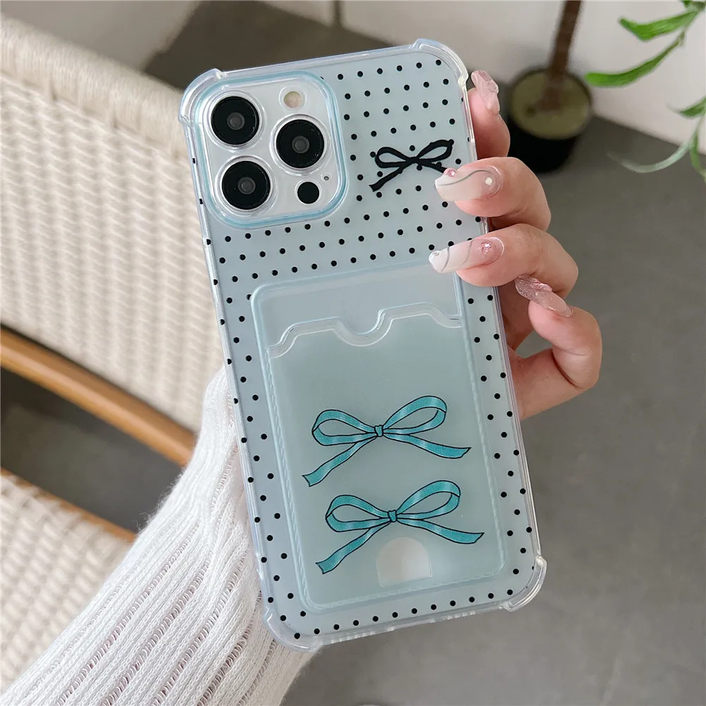 Funda de teléfono con soporte para bolsa con ranura para tarjetas para Xiaomi Redmi Note 14 13 Pro 4G 5G Plus 12 11 10 11S 10S 9S 8 Pro, funda suave transparente con bonito lazo - imagen 4