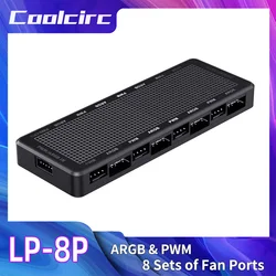 COOLCIRC 1 a 8 ARGB y PWM 2 en 1 Hub divisor de succión magnética compatible con alimentación SATA controlador de ventilador de 3 pines/4 pines para ventiladores de carcasa de PC
