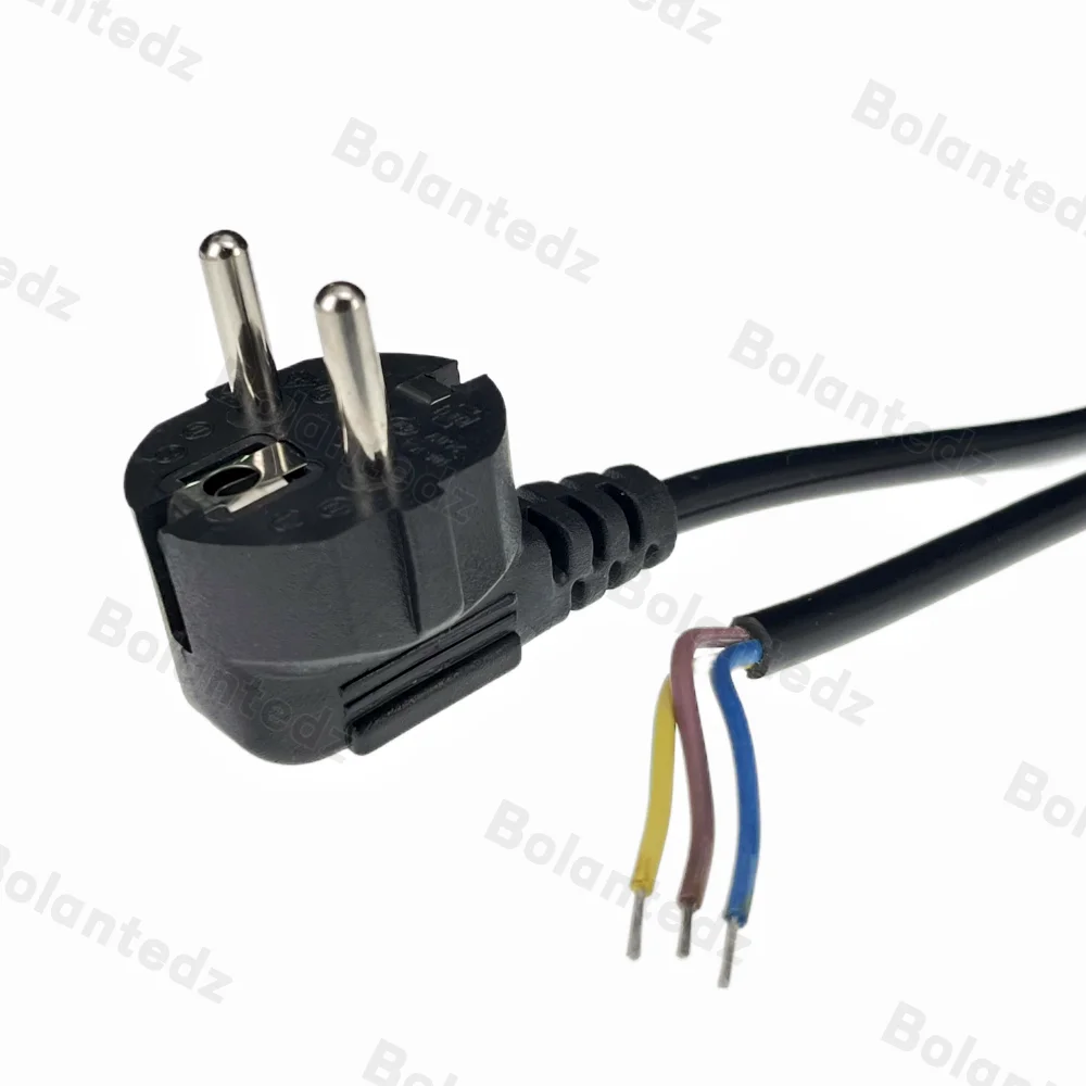 Bolantedz 1,5 M Cable de alimentación con enchufe europeo 16A Cable semiacabado de cola desnuda estándar europeo Cable de alimentación de cobre cuadrado de 3 pines 0,75