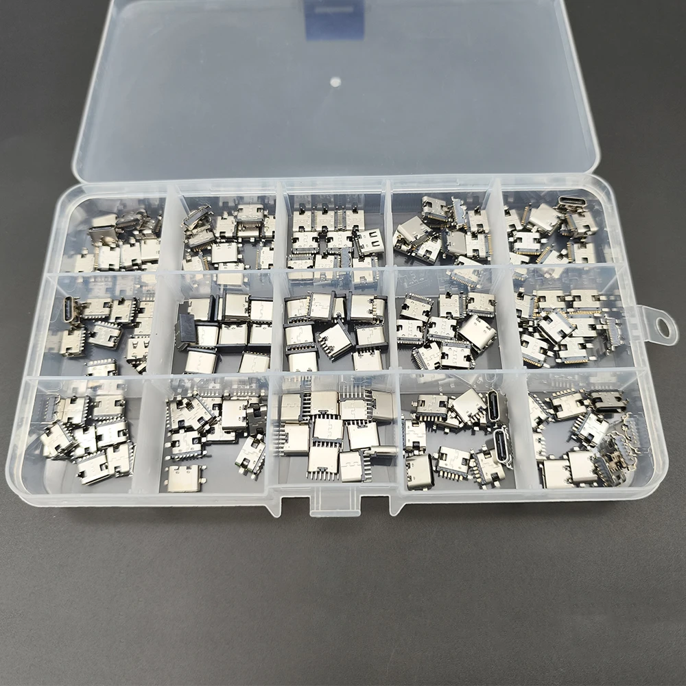 150 unids/caja 15 modelos USB tipo C puerto de carga conector Dock 6/16Pin USB-C enchufe PCB conector de soldadura teléfono móvil Kit de reparación DIY - imagen 2