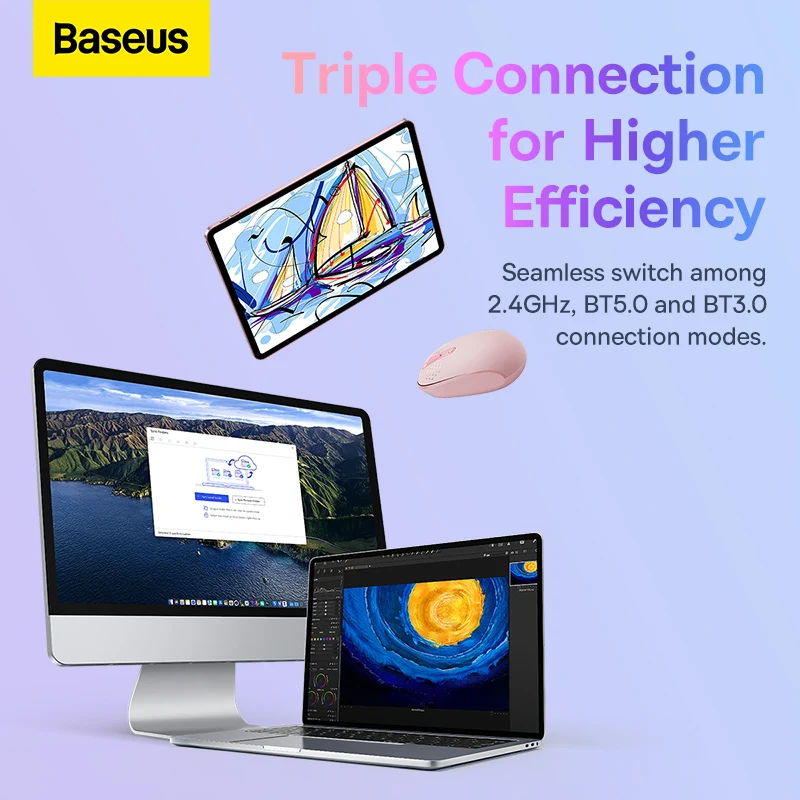 Baseus-ratón inalámbrico F01, periférico ergonómico con Bluetooth 5,0, 2,4G, para PC, MacBook, Tablet, ordenador portátil, oficina y juegos - imagen 3