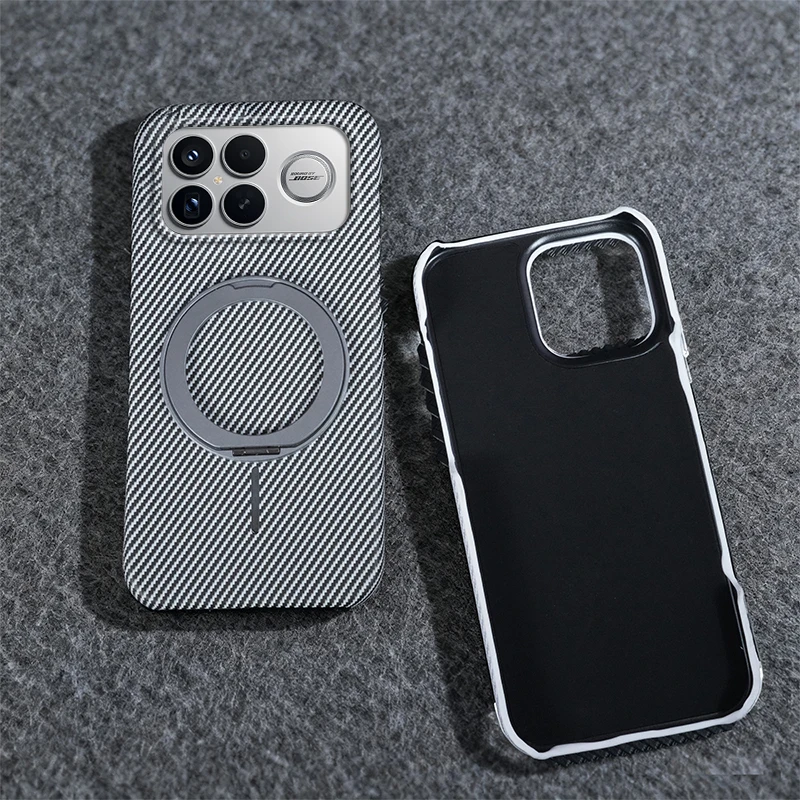 Para Xiaomi POCO F8 Ultra funda dura de PC anillo de fibra de carbono soporte cubierta trasera protectora magnética para Xiaomi POCO F8 F7 F6 Pro Shell - imagen 2