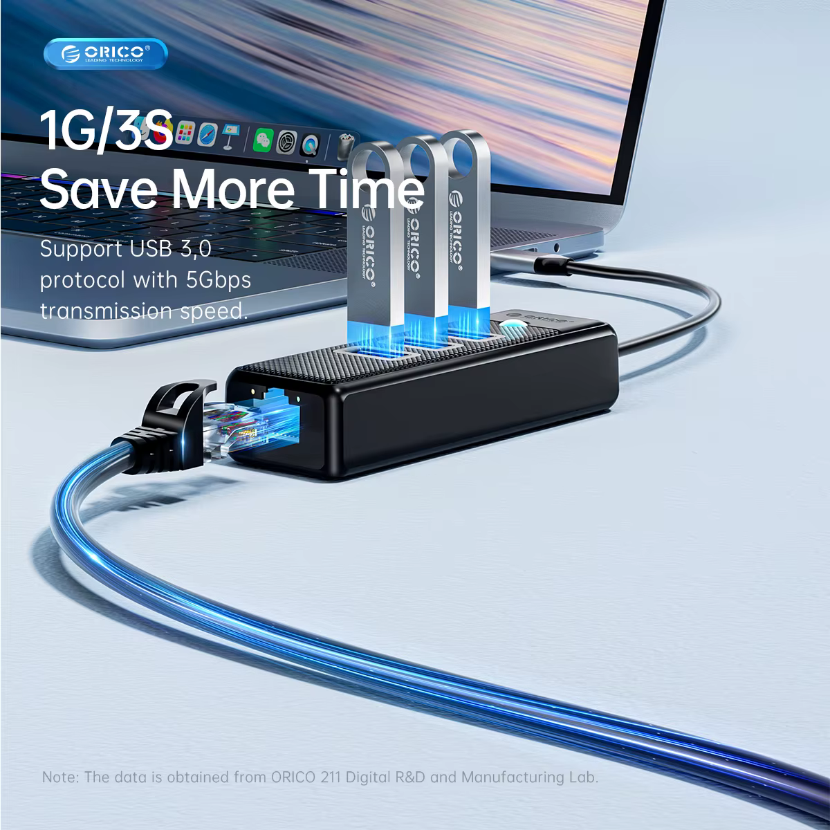 ORICO Adaptador USB Ethernet Gigabit Hub RJ45 para Laptop - imagen 4