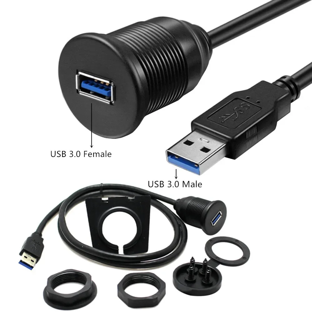 Adaptador de base USB de montaje empotrado para salpicadero de coche, Panel de tablero, Cable de extensión de Cable macho a hembra de 3,0 puertos para motocicleta y barco - imagen 5