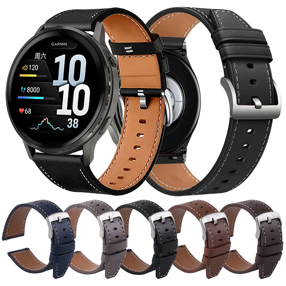 Correa de reloj inteligente de cuero de 22mm y 20mm para Garmin Venu 4 3 sq 2 Plus Forerunner 570 165 265 55 Vivoactive 6 5 4 pulsera deportiva