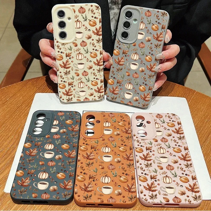 Funda de cuero con bobina de calabaza y hoja de otoño para Realme 15 14 13 12 11 9 Pro Plus 10 8 5G 8i C53 C51 C63 C55 C35 C65 C21Y C25Y