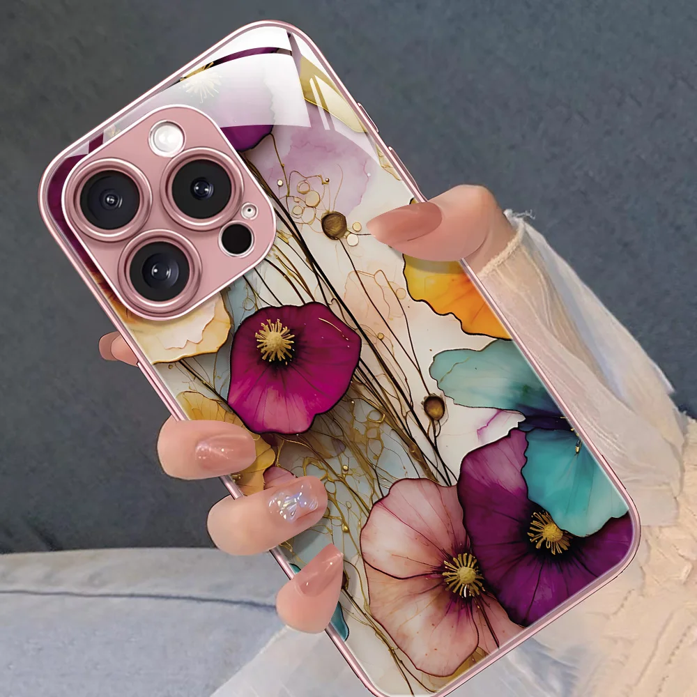 Funda de teléfono de vidrio templado para Samsung S24 Ultra Galaxy A56 5G A55 A54 S25 Plus S23 S22 Ultra S21 S20 FE A 56 Funda de flores - imagen 4