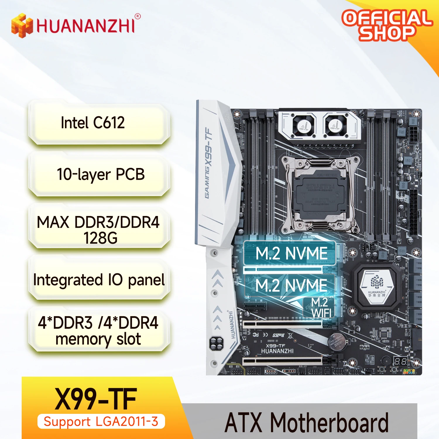 Placa base HUANANZHI X99 TF LGA 2011-3 XEON X99 compatible con Intel E5 2666 2678 2696 v3 v4 DDR3 DDR4 RECC memoria no ECC NVME RU - imagen 2