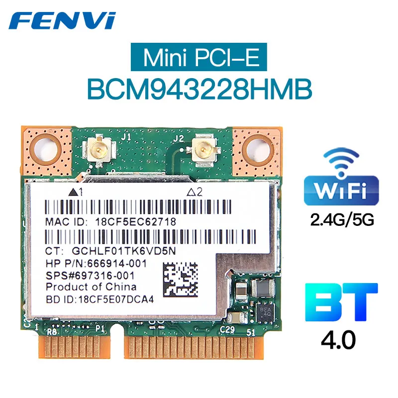 BCM943228HMB, banda Dual de 300Mbps, para Bluetooth 4,0, 802.11a/b/g/n, Wifi, tarjeta inalámbrica, medio Mini PCI-E, Notebook, adaptador Wlan de 2,4G/5Ghz
