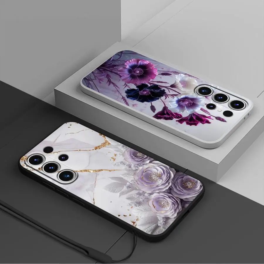 Funda de teléfono suave para Samsung Galaxy S23 Note 20 10 Ultra S25 Edge S21 Plus S24 FE S20 S22 flores de mármol Ultra de moda - imagen 3