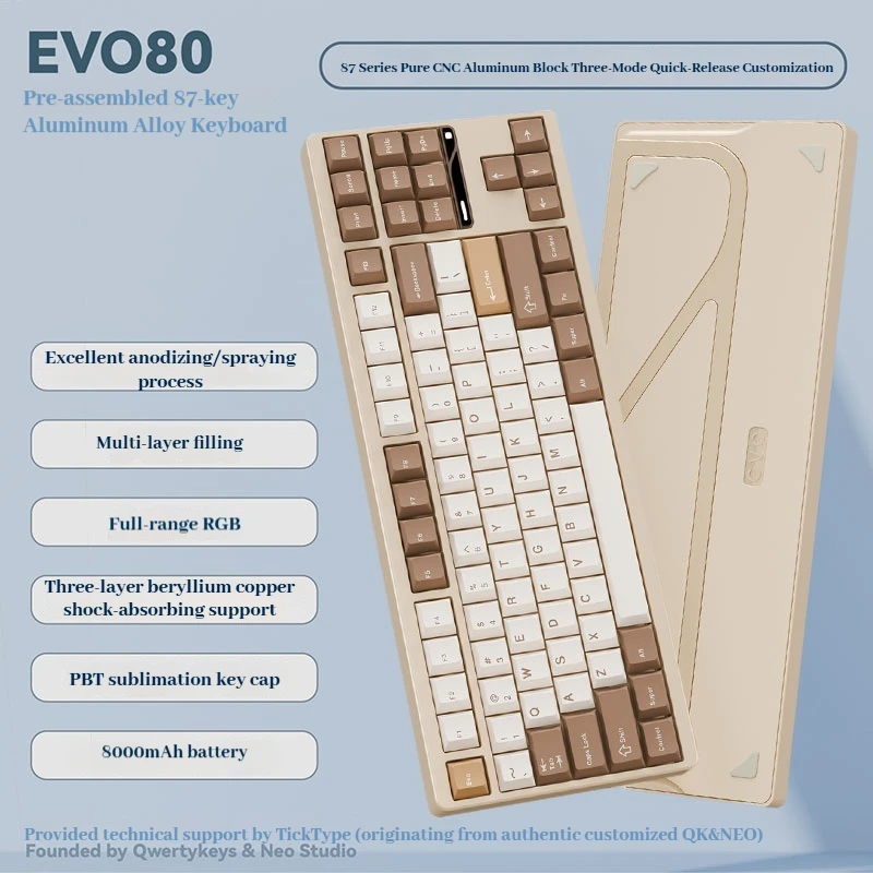 Ticktype Evo80 CNC Teclado mecánico Thri-Mode 2,4g Bluetooth Hifi RGB QMK/VIA Key teclado de oficina de juegos de aluminio personalizado - imagen 2