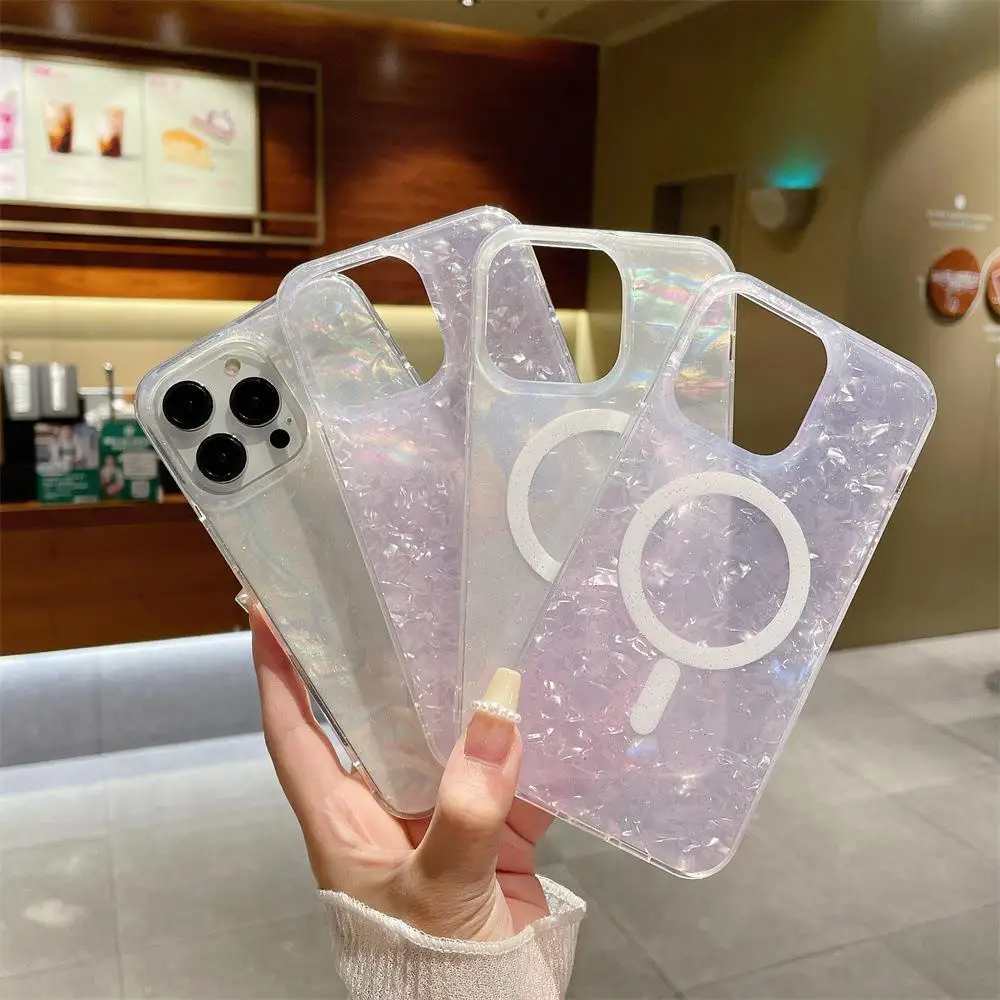 Funda blanda magnética de mármol con purpurina para Magsafe IPhone 16 15 14 13 12 Pro Max Plus 16Pro 15Pro ProMax Mag, funda segura para teléfono - imagen 2