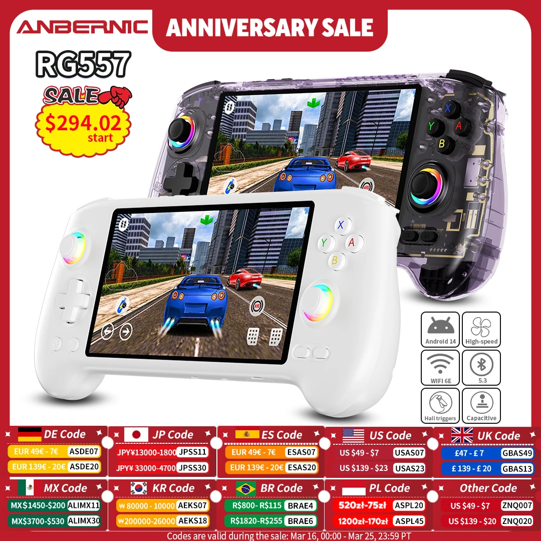 ANBERNIC RG557 – Consola Portátil Retro con Pantalla AMOLED Android 14