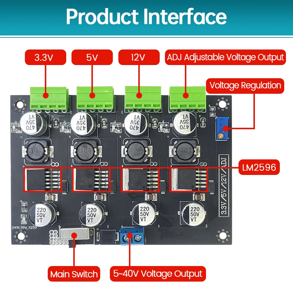 Módulo de fuentes de alimentación conmutada multicircuito LM-2596 3,3 V 5V 12V ADJ módulos de potencia de salida de voltaje ajustable LM2596 - imagen 4