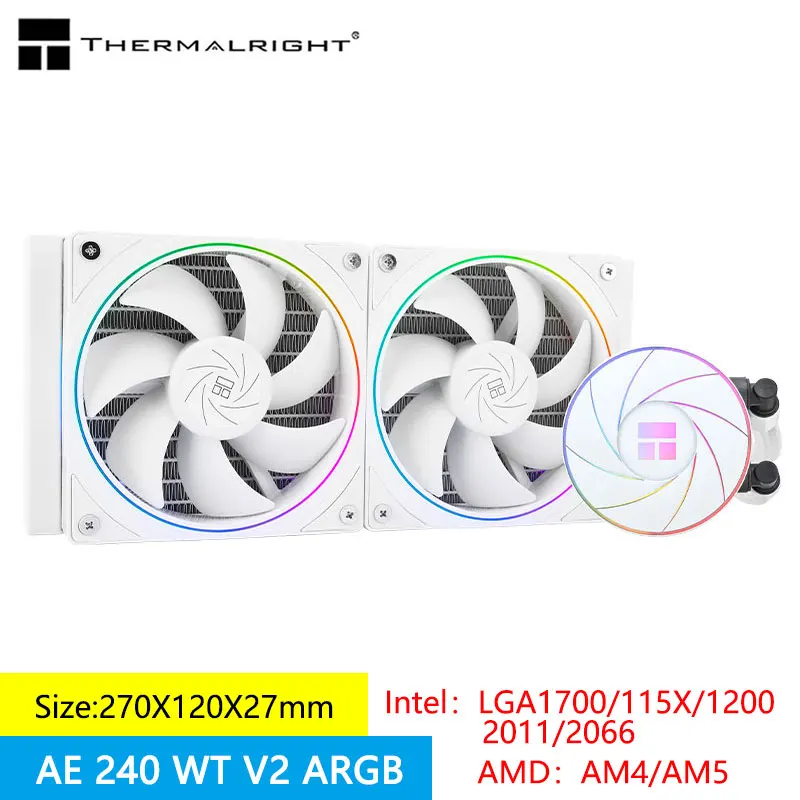 Thermalright Aqua Elite White 240 V2 Radiador de refrigeración por agua todo en uno Halo ARGB compatible con LGA1700/115X/2011/AM5/AM4 - imagen 2