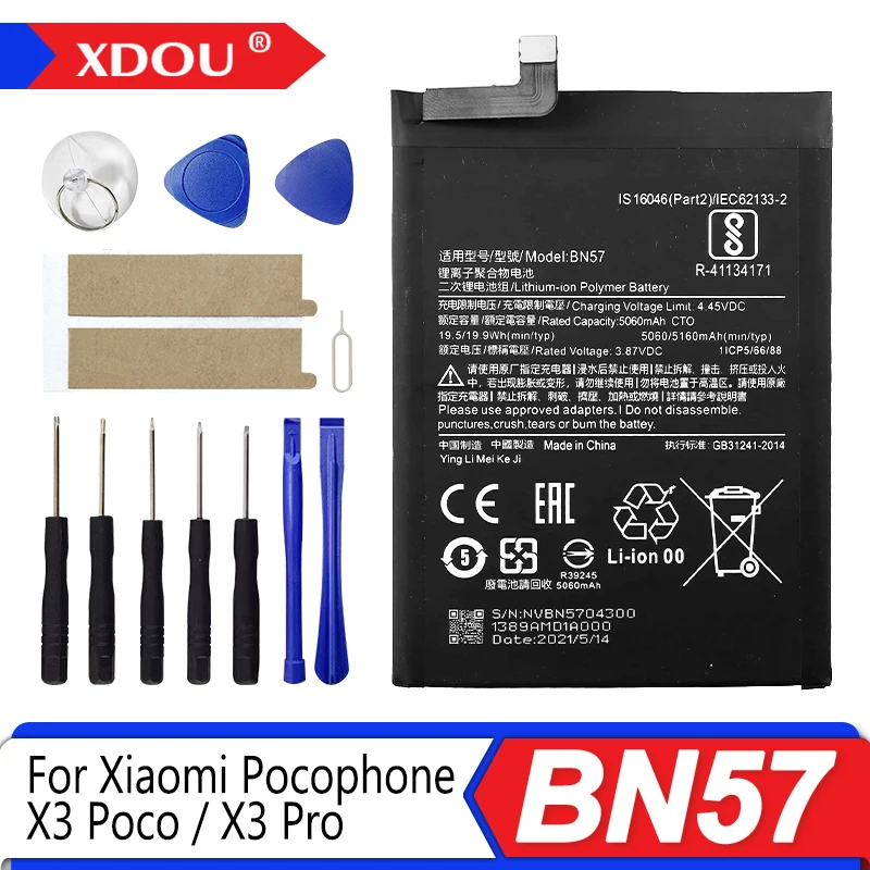 Nueva batería BN57 de 5160mAh para Xiaomi Pocophone X3 Poco /X3 Pro, baterías de repuesto para teléfono + herramientas