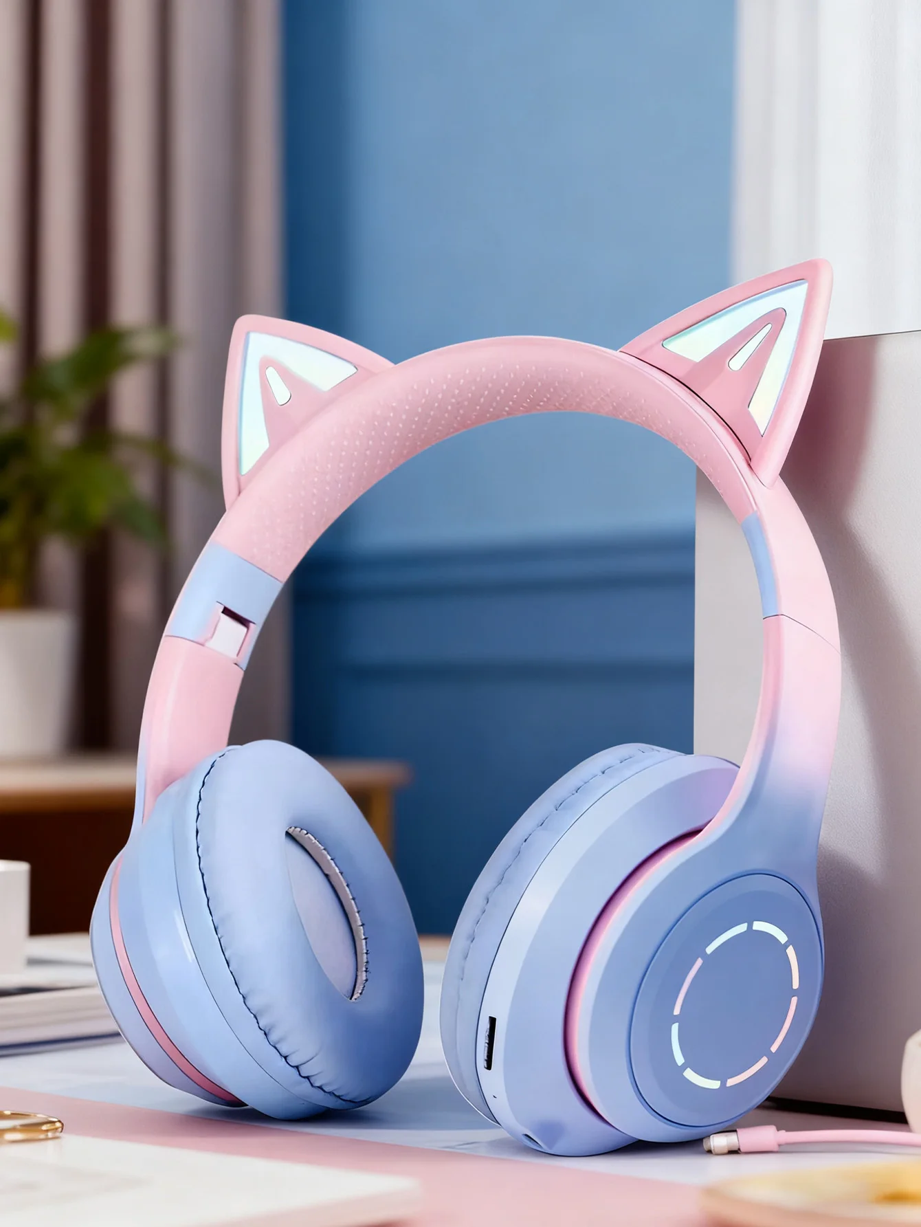 Auriculares inalámbricos, batería de larga duración, actualización Jerry 5,3, auriculares inalámbricos luminosos con oreja de gato, teléfono móvil, ordenador, ipad universal - imagen 2