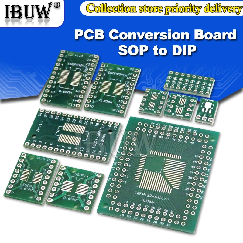 Placa PCB SMD, convertidor adaptador de giro a DIP, SOP 8/16/14/20/24/28P, SOT89, SOT23, SOT223 A DIP SOP/MSOP/TSSOP, 10 unids/lote por paquete