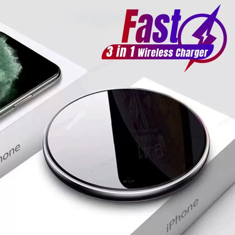 Estación de carga inalámbrica de Metal acrílico para teléfono, luz Led para iPhone 16, 15, 14, 13, 12 Pro Max, Samsung S24, Xiaomi Mini, carga rápida