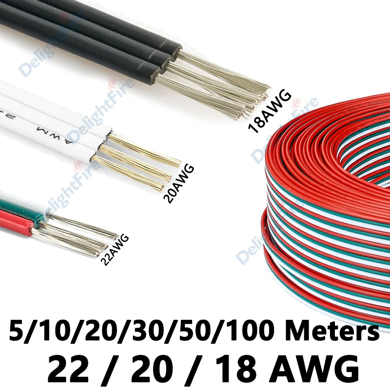 Cable LED de 3 pines, cobre estañado de PVC, 18, 20, 22AWG, Cable de conexión de Cable eléctrico, Cable de extensión LED de 12V para tira de LED WS2811 SK6812