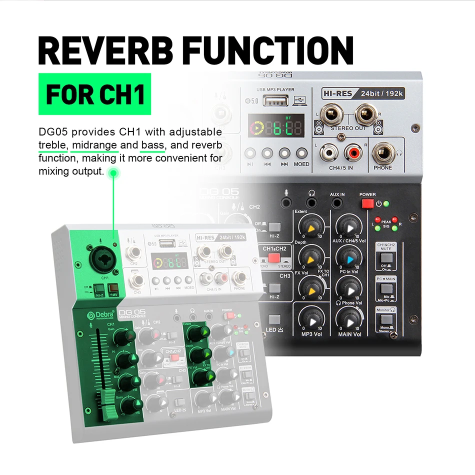 Debra DG05 Tarjeta de sonido con interfaz de audio de 24 bits y 192 kHz, calidad de estudio, 5,0 BT, para grabación de guitarra eléctrica de PC, con monitores - imagen 4