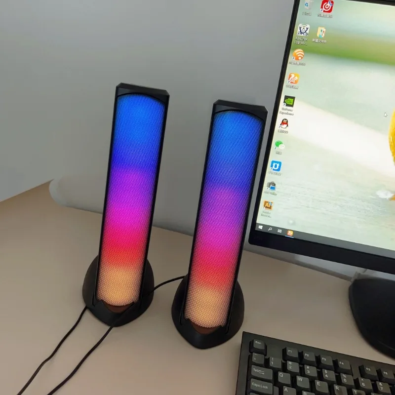 Nuevo Altavoces USB de escritorio para ordenador, Color azul, Subwoofer Vertical portátil, lámpara RGB dinámica, altavoz, barra larga, gran volumen - imagen 2