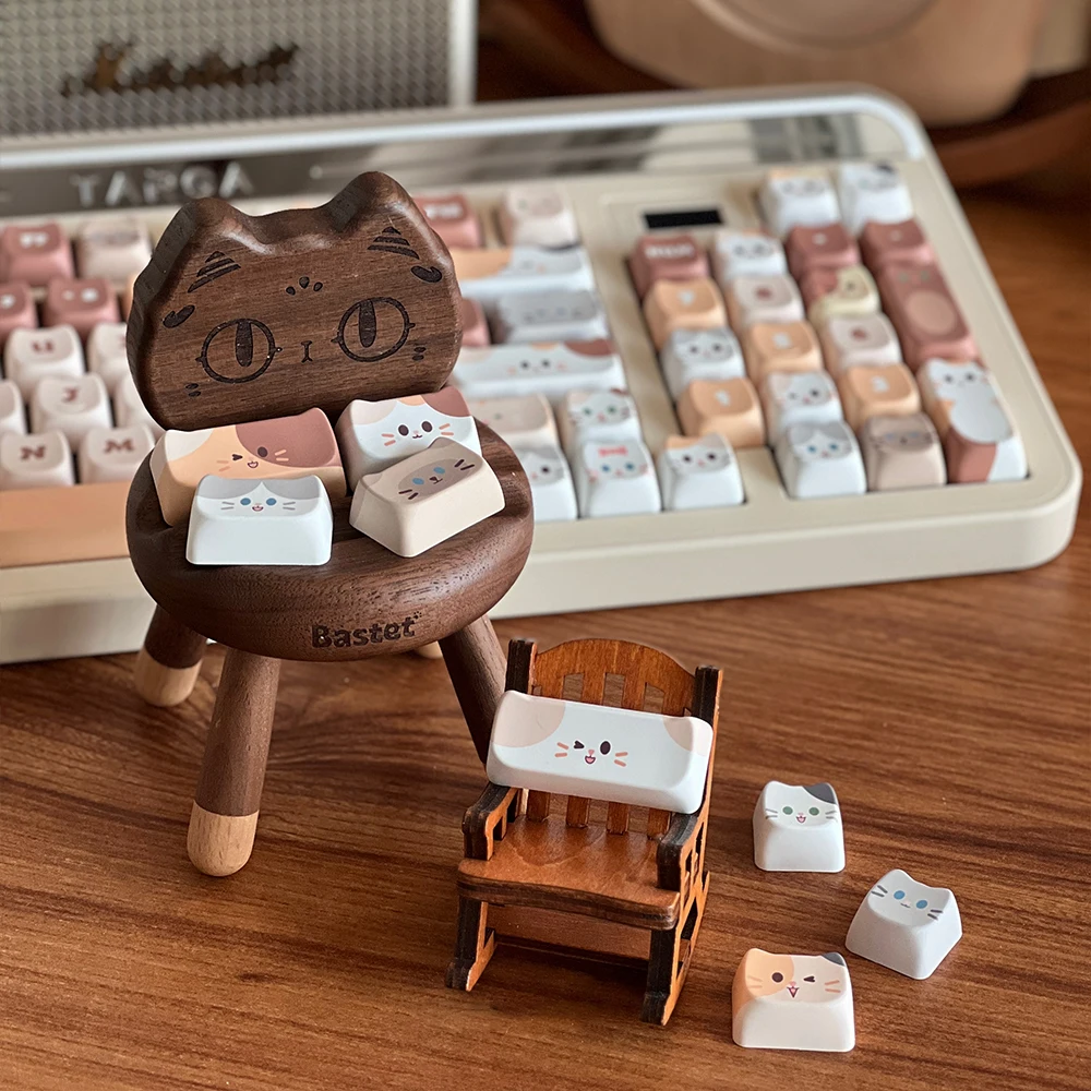 ECHOME-Juego de teclas con tema de gato lindo, tapa de teclado apilable con sublimación de tinte PBT, perfil de cabeza de gato, tapa de tecla para teclado mecánico - imagen 4