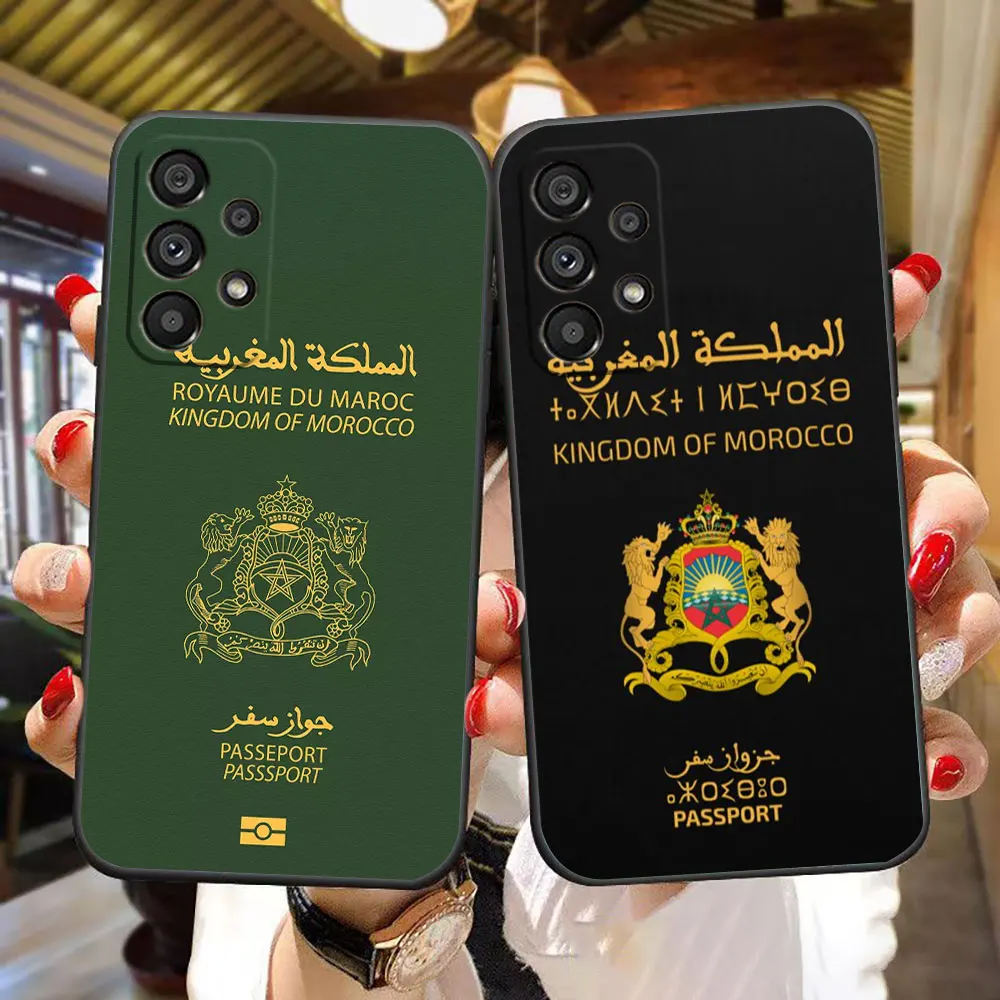 Funda de teléfono con pasaporte y bandera de Marruecos para Samsung A14 A15 A16 A22 A23 A26 A32 A34 A35 A36 A42 A51 A52 A53 A54 A55 A56 A71 A73