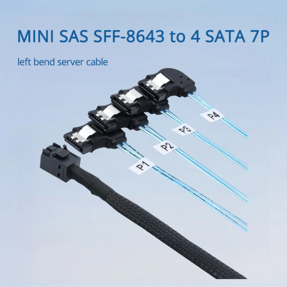 Mini SAS SFF-8643 a 4 SATA 7P Cable de servidor de giro izquierdo Ength opcional 0,5 M 1 M