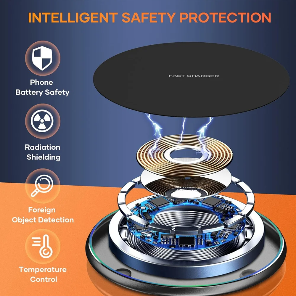 Nuevo cargador inalámbrico para iPhone 16 15 14 13 12 X XR XS Max 8 para Samsung S24 S23 S22 S10 S20 Note10 20 Xiaomi Huawei Phone - imagen 4