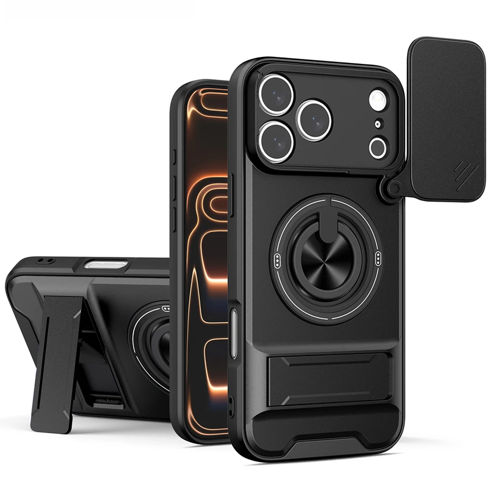 Funda resistente a prueba de golpes para iPhone 17 Pro Max / 17 Air 16 Plus, Funda giratoria para lente de cámara, Funda con anillo y soporte