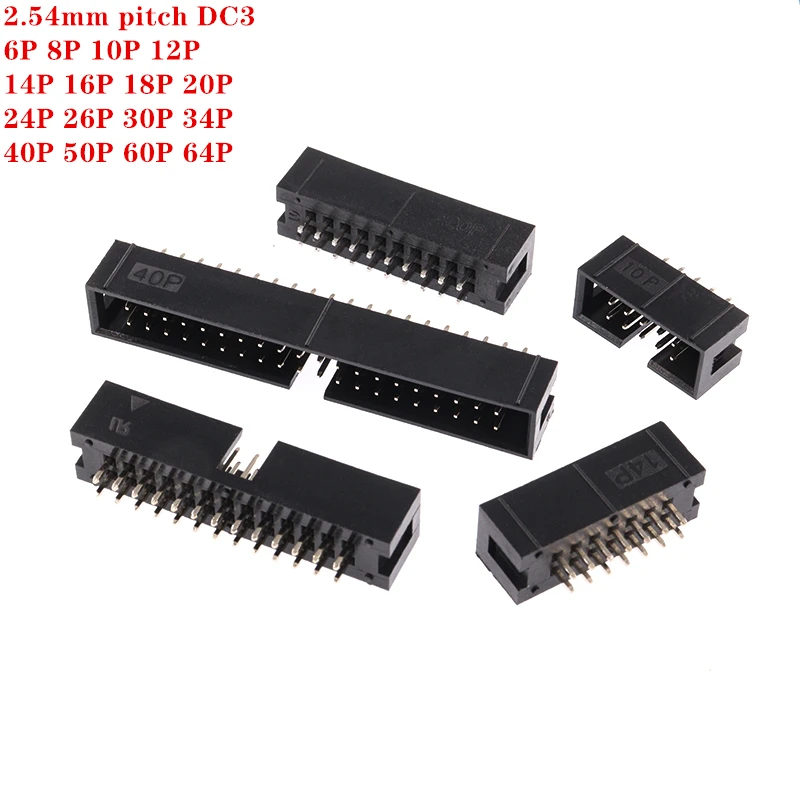 10 Uds. Caja de enchufe DC3 de paso de 2,54 MM 6/8/10/14/16/20/26/30/34/40/50/64P conector PCB de pines rectos macho ISP IDC JTAG