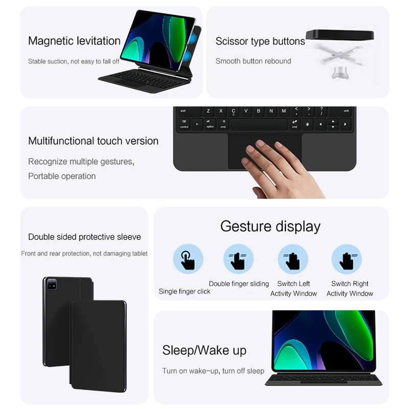 Teclado mágico AJIUYU para XiaoMi Pad 6 11 "2023 funda inteligente para Xiaomi Mi Pad 6 MIPad 6 Pro 11 pulgadas TrackPad teclado retroiluminado - imagen 5