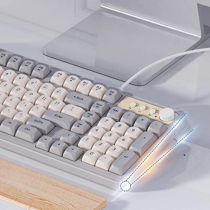 Teclado para juegos EWEADN con cable, 98 teclas silenciosas con teclas color crema, iluminación RGB arcoíris, diseño ergonómico para deportes electrónicos y trabajo - imagen 3