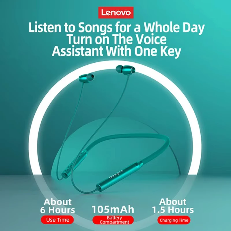 Lenovo-auriculares inalámbricos HE05X Ⅱ con banda para el cuello, cascos deportivos impermeables con micrófono, Bluetooth 5,0, banda magnética para el cuello - imagen 4