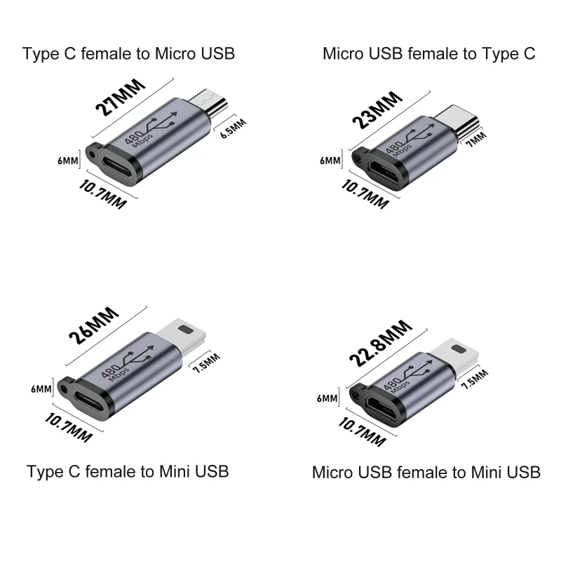Adaptador MicroUSB tipo C a tipo C, conector convertidor, compatible con sincronización de datos de carga, 480Mbps, 18W - imagen 5